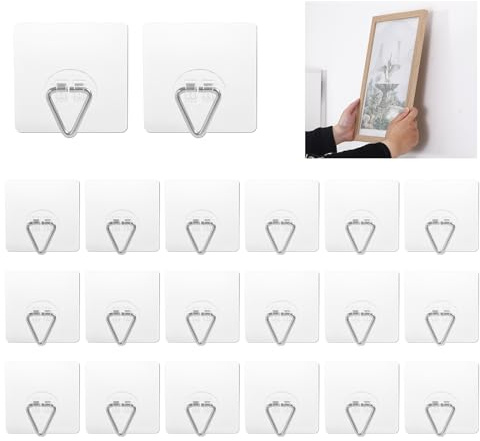 DIDUDIDU Telleraufhänger Selbstklebend - Klebehaken Bilder Aufhängen - 20 Stück Versteckte Transparente Wandaufhänger - Vertikale Wandhaken für Teller, Bilderrahmen, Kunstwerke - 7 x 7 cm