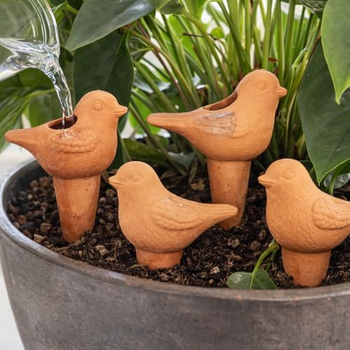 TOPANBIETER 999 - Bewässerungshilfe Set 4 x 110 ml - Automatische Pflanzenbewässerung aus Terracotta - Wasserspender für Garten, Balkon und Zimmerpflanzen - nachhaltige Bewässerung