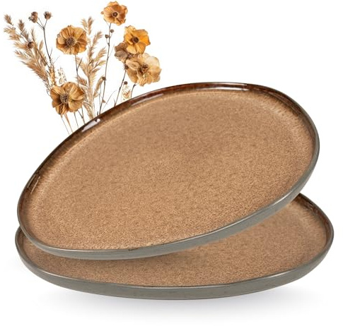 Moritz & Moritz ORGANIC serveringsplattor-set – 2 x stora tallrikar av högkvalitativt stengods, modern och tidlös, mikrovågsugns- och diskmaskinssäker – perfekt för sallader, grillkött, snacks och