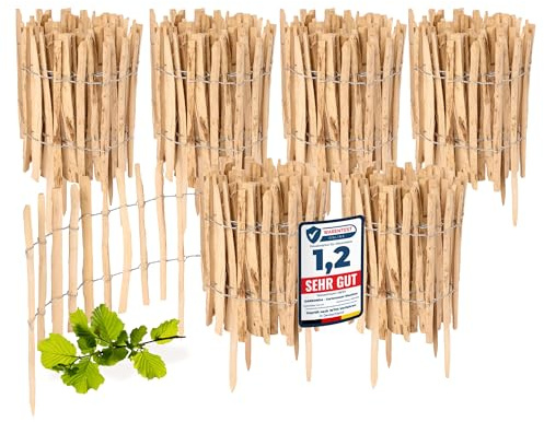 Garronda Cloture Jardin Exterieur à Planter en noisetier, clôture Jardin, clôture Bois, Bordure en Bois, ganivelle de Potager Exterieur GD-0156 Lot de 6 (Écart des Lattes: 3-5 cm, 35 cm x 5m)