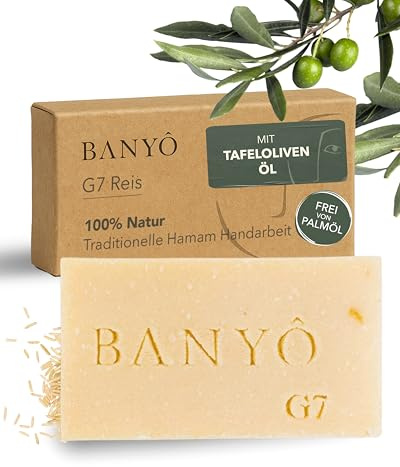 BANYÔ Reis Gesichtsseife I Handgemachte Naturseife mit Reiskeimöl I Milde Pflege mit Peelingeffekt I Feuchtigkeitsspendend, beruhigend & antioxidativ I Ideal für trockene & gestresste Haut