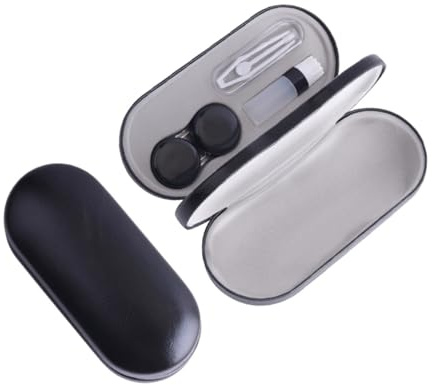 OUNONA Double Layers Glasses Case Eyeglasses Case Contact Lens Protector Black Compact Storage Box for Myopic Lenses Travel Vision Care