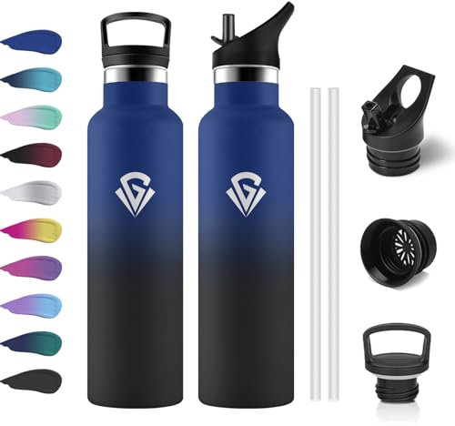 Gourde Inox 750ml, Gourde Acier Inoxydable, Bouteille Isotherme Double Paroi, Bouteille d'eau avec Paille, Étanche et Réutilisable, sans BPA, pour Adulte, Alpinisme, Voyage, Randonnée, Jogging