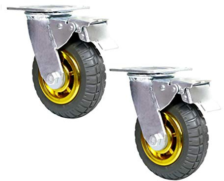 Lenkrollen, 15,2 cm, Schwerlastrollen mit Bremsen, 10,2 cm, 12,7 cm, 20,3 cm, geräuscharme Gummirollen, 2-teilig, drehbar, Trolley-Möbelrollen passend für Tischwagen, Bett, Werkbank mit Schr