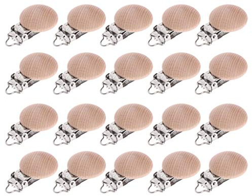 20 Stück Holz-Clips, Pflegezubehör, Buche-Clips, Kaubare Beißklammern, Ketten, Baby-Beißring