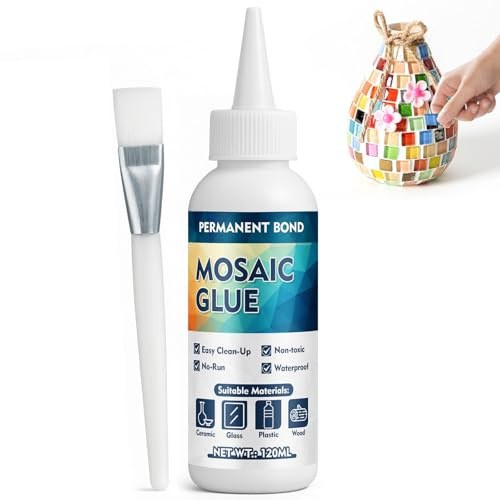 Inpumo Mosaikkleber 120ml, Transparent & Wasserfest, Starker Schmucksteinkleber für Mosaiksteine zum Basteln, Glas, Keramik, Mosaiksteine, Mosaikfliesen & Stein