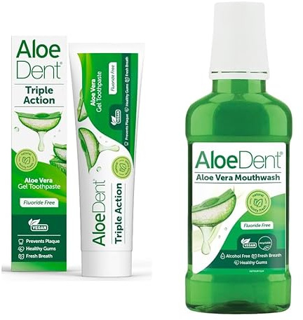 Aloe Dent Pâte à dents triple action à l'aloe vera et au mouthwash - Sans fluorure - Prévient la plaque dentaire, prend en charge la respiration des gommes et des rafraîchissants - Végétarian, Cruelty