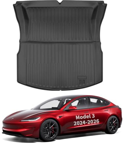 BurtyPokie Trunk Mat Compatible with Tesla Model 3 2024 2025 2026 (Highland) - Custom Fit All-Weather TPE Cargo Liner, Waterproof Rear Boot Mat, Heavy Duty Anti-Slip Interior Accessories, Black