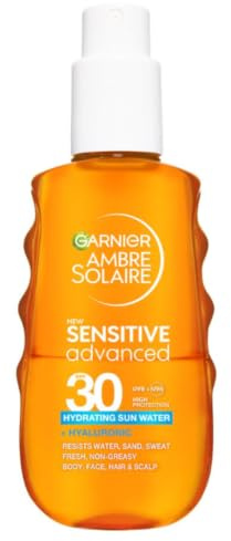 Garnier Ambre Solaire Sun Water SPF30 Sensitive Advanced Hydrating | With Hyaluronic Acid & Vitamin E, Face, Body & Hair, Triple Resistant To Water, Sweat & Sand, Lightweight Invisible Finish