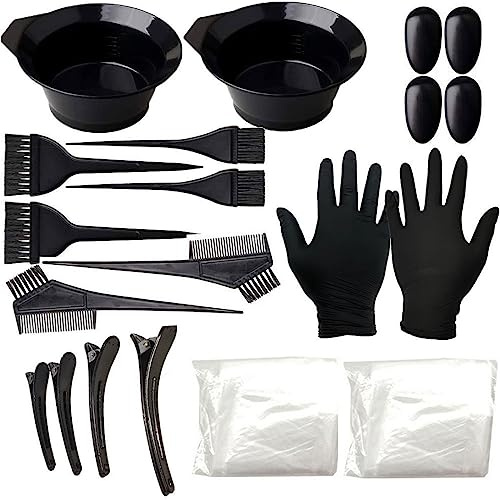 22PCS Hair Dye Tools Kit Hairdressing Brush, Comb, Earmuffs & Mixing Bowl Set