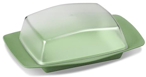 Koziol RIO - Mantequera para 250 g de mantequilla, con tapa, para guardar y servir, plástico biocircular, irrompible, apto para lavavajillas, mesa cubierta, cocina (verde hoja natural)