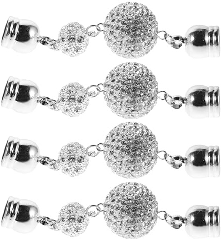 PLAFOPE Magnetic Necklace Clasp 4Pcs Metal Alloy Silver Scarf Buckle with Chain Shortener for Women Jewelry Craft and Shawl Fastening