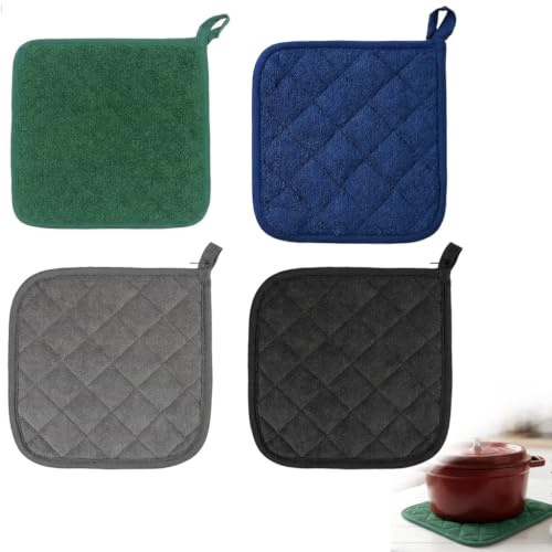 Set da 4 Presine da Cucina, Resistenti al Calore fino a 550℉ / 288℃Sottopentola in Cotone Trapuntato per Pentole e TeglieDesign a Rombi Spesso NeroGrigioVerdeBlu Scuro18 x 18 cm
