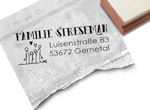 Stempel PERSONALISIERT - Adressstempel STRICHMÄNNCHEN II individuell - Firmenstempel Familienstempel Geschenk für Kinder und Erwachsene - zAcheR-fineT