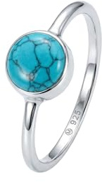 mantraroma Türkis Ring 925 Sterling Silber Damen – runder Edelstein Ring Ø 7 mm, minimalistischer Damenschmuck
