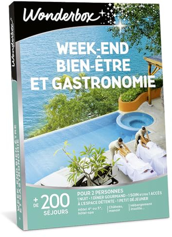 Wonderbox - Week-End Bien-être Et Gastronomie - Coffret Cadeau - Idée Cadeau Séjours | 1 nuit avec petit déjeuner, dîner et activité détente - Plus de 200 séjours - Hôtel 4* ou 5*, château, manoir, hôtel-spa