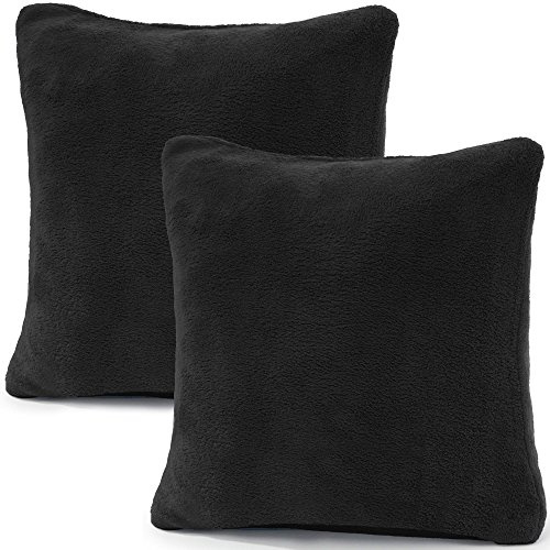 CelinaTex 2er Set Kissenbezug 50x50 cm Doppelpack Coral Fleece Kissenhülle, Dekokissen Bezug Sofakissenbezug Comfortable schwarz 5001340