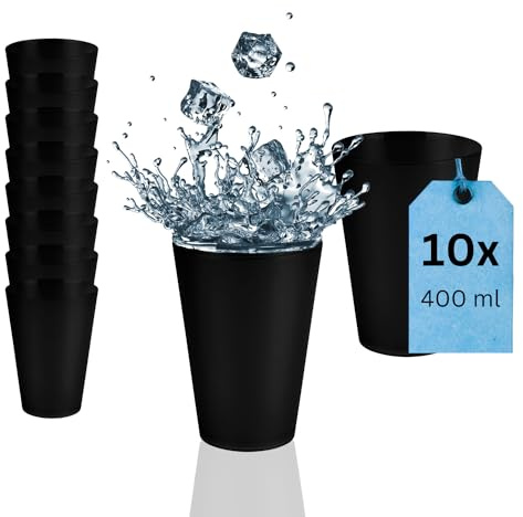 S&S-Shop 10 Plastik Trinkbecher 0,4 l schwarz | Mehrwegtrinkbecher | Becher | Partybecher | Mehrwegbecher | Kunststoffbecher