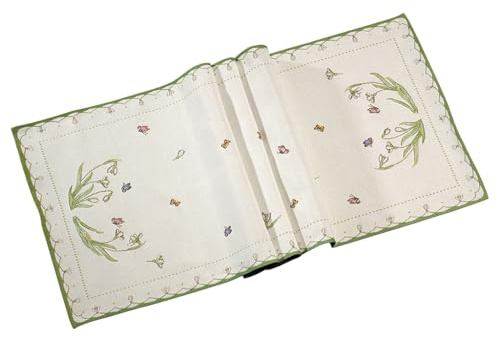 Villeroy & Boch – Colourful Spring Tischläufer Schneeglöckchen Weiß, Maschinenwaschbar, Gobelin Läufer Frühling Blumen Schmetterlinge, Unterleger Tisch Ostern, Baumwolle/Polyester
