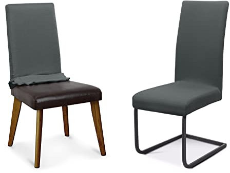 BEAUTEX Stuhlhussen Sets, elastische Stretch Husse Jersey Baumwolle Sitzbezug für Stuhl - 4er Set, Farbe: Dunkelgrau