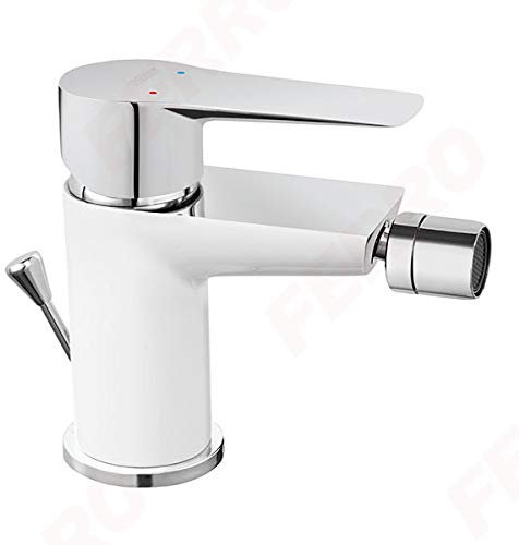Weiße Bidetarmatur Bidetmischer - Badarmatur Einhebelmischer Wasserhahn - Weiß/Chrom - Serie: Ferro Adore - BDR6