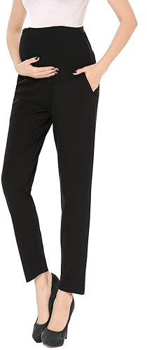 Alina Mae Maternity Pants Work Over The Belly with Pockets, Womens Pregnancy Dress Pants Office Clothes Trousers Stretch Summer (Black, XL (Size 16-18))