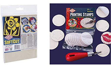 ESSDEE SoftCut Printmaking and Carving Blocks (200 x 150 x 3.0 mm Pack of 2) & Self-Adhesive MasterCut Printing Stamps (For use with Lino Cutter and Stamp carving kit)