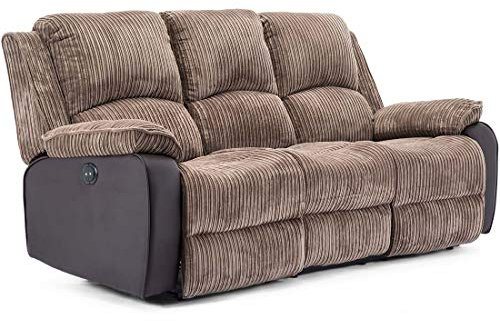More4Homes POSTANA ELECTRIC HIGH BACK JUMBO CORD FABRIC RECLINER 3 + 2 + 1 SOFA ARMCHAIR SET SUITE (Brown, 3 Seater)