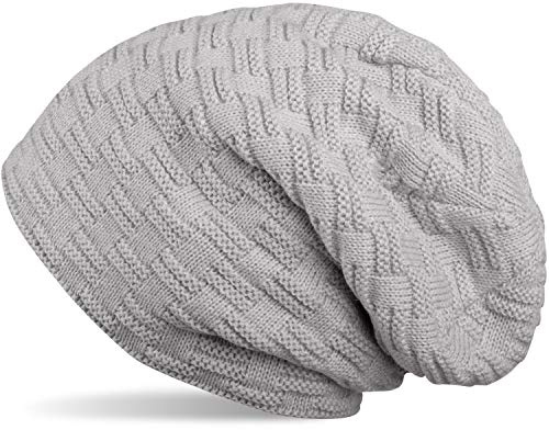 styleBREAKER Finstickad lång beanie mössa med flätat mönster och varmt fleecefoder | Vinterstickad mössa, unisex, elastisk, mjuk, bekväm, varm, LJUSGRÅ, one size