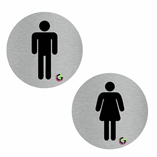 TARGHE ADESIVE ALLUMINIO SATINATO - toilette donna ROTONDO - Targhette Autoadesive, Impermeabili Lavabili, uffici, Pub, Banche, aziende, ufficio (diametro 10 cm)