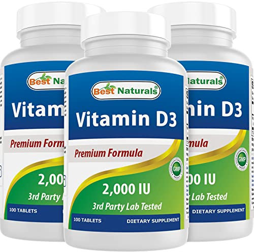 Best Naturals Vitamin D3 2000 IU (50 mcg) - 100 Tablets - 100 Days Supply - Helps Support Immune Health, Strong Bones and Teeth, & Muscle Function (100 Count (Pack of 3))