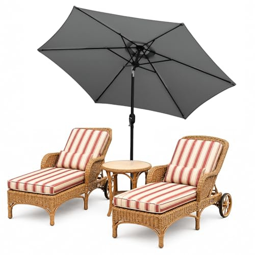 Lospitch Sonnenschirm 270cm, Aluminium Gartenschirm UV-Schutz, Sonnenschirm Balkon schmutzabweisend, Terrassenschirm für Garten Schwimmbad Sandstrand, ohne Ständer (Grau)…