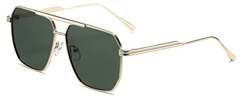 OSAGAMA Übergroße Quadratische Polarisierte Sonnenbrille für Damen Herren Vintage Retro-Brille Metallschirme UV400-Schutz Gold/G15
