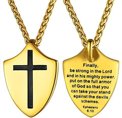 Supcare Hundemarke mit Gravur Militär Herren Halskette Dog tag Kette Edelstahl Schild Kruzifix Kette Anhänger mit Ephesians Gravur Hundemarken Religious Cross Necklace Men Modeschmuck für Männer