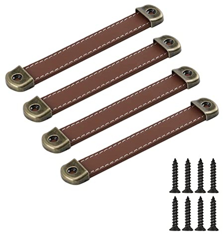 SYDARSYN 4 Stk Ledergriff Möbelgriff Antik Schrankgriff Türgriff Handgefertigter Leder Schubladengriff Kommode Schrank Knob Griffe Möbel Küche Zieht Knöpfe 128mm