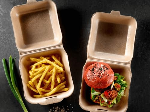 (Set of 100) - Brown Insulated Clamshell Takeaway Food Box Burger Box Fish & Chip Tray Cake packaging box Storage Box Food Containers With Hinged Lid Restaurant Carryout Lunch Meal Salads (Small)