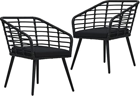 MOONAIRY Gartenstühle 2 STK. mit Auflagen, Gartenmöbel, Balkonstühle, Chair Outdoor, Hochlehner, Balkonmöbel, Essstühle, Balkon Stuhl, Bistrostuhl, Poly Rattan Schwarz