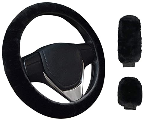 Steering Wheel Cover Set, 3Pcs Universal 36-38cm Anti-slip Furry Car Steering Wheel Covers, Soft Warm Non-Slip Steering Wheel Protection Cover for Men Women
