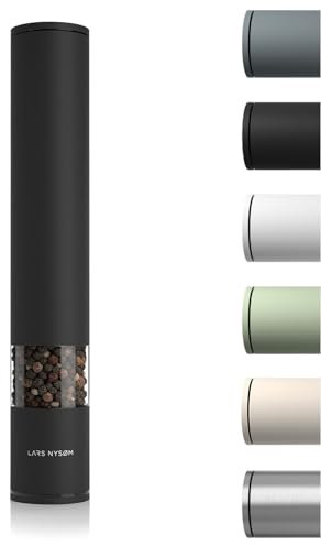 LARS NYSØM Salt Pepper Mill Manual with Adjustable Ceramic Grinder from coarse to fine I Design Spice Mill (Carbon Black)