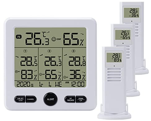 Station météo sans fil avec capteur extérieur, radio numérique, affichage thermomètre, hygromètre, 3 capteurs intérieurs et extérieurs