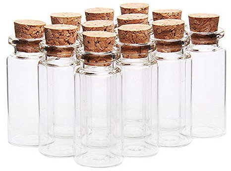 SUNGOO 20 StüCk FläSchchen Flaschen Mini Glas Flasche mit Kork Stopfen Wunsch Flaschen, für Hochzeiten, Kreationen und Dekorationen (10 Ml)