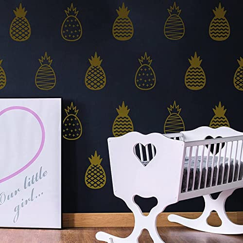50 x Ananas-Wandaufkleber – Gold Dekor Aufkleber Schlafzimmer Aufkleber – Kunstaufkleber Dekorationen für ein Zimmer Mädchen – Home Cute Nursery Vinyl Tapete (50,8 cm)