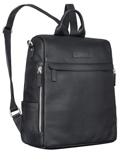 STILORD Tarik 2-in-1 Diebstahlsicherer Rucksack Leder - Multifunktional als Lederrucksack oder Umhängetasche, ideal als Cityrucksack Crossbody Tasche Daypack Echtleder Farbe:schwarz
