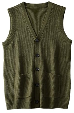 Suéter Masculino Chaleco Cuello V sin Mangas Ropa Masculina_Olive_X-Large