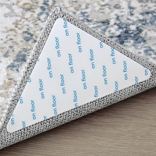 DMOYEST Rug Tape Corner Gripers 12 Pcs for Hardwood Floors Tile Floors Non Slip Rug Pads Anti Slip Rug Grips Rug Stickers for Wood Floor Carpet Stickers for Area Rugs - White