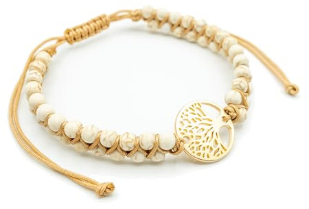 AusTree Lebensbaum Armband – Geschenk für Damen, Mutter, Tochter, Mädchen - Yoga Jaspis Edelstein Perlenarmband Anhänger Spirituell & Glücksbringer – Perlen Schmuck grün– 16 – 24cm