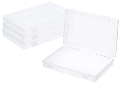 PATIKIL 9x6x1.2inch Clear Storage Box with Hinged Lid, 4Pack Plastic Stackable Rectangle Organizer Container for Beads Jewelry Small Items Art Craft Projects