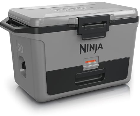 Ninja FrostVault Hard Cooler 50qt/47L, Premium Heavy-Duty Insulated Cool Box, Keeps Ice for up to 6 Days, with Dry Zone integrated Fridge-Temp Dry Storage Drawer, Fits 80 Cans, Slate Grey FB151UKGY