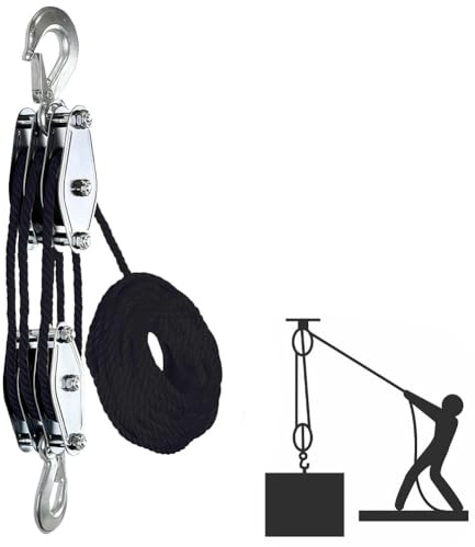 Block and Tackle,4400 LBS Breaking Strength Pulley,Rope Hoist Working Load Block,Heavy Duty Hoist Pulley 8:1Lifting Power Pulley System,Pulley Hoist for Animal Husbandry,Warehouses,Constructions