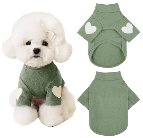 Yaopelky Hundtröja för små medelstora hundar varm husdjur t-shirt hundkläder med hjärttryck katt valp outfit hundtröjor för teddy, chihuahua schnauzer (grön, medium)